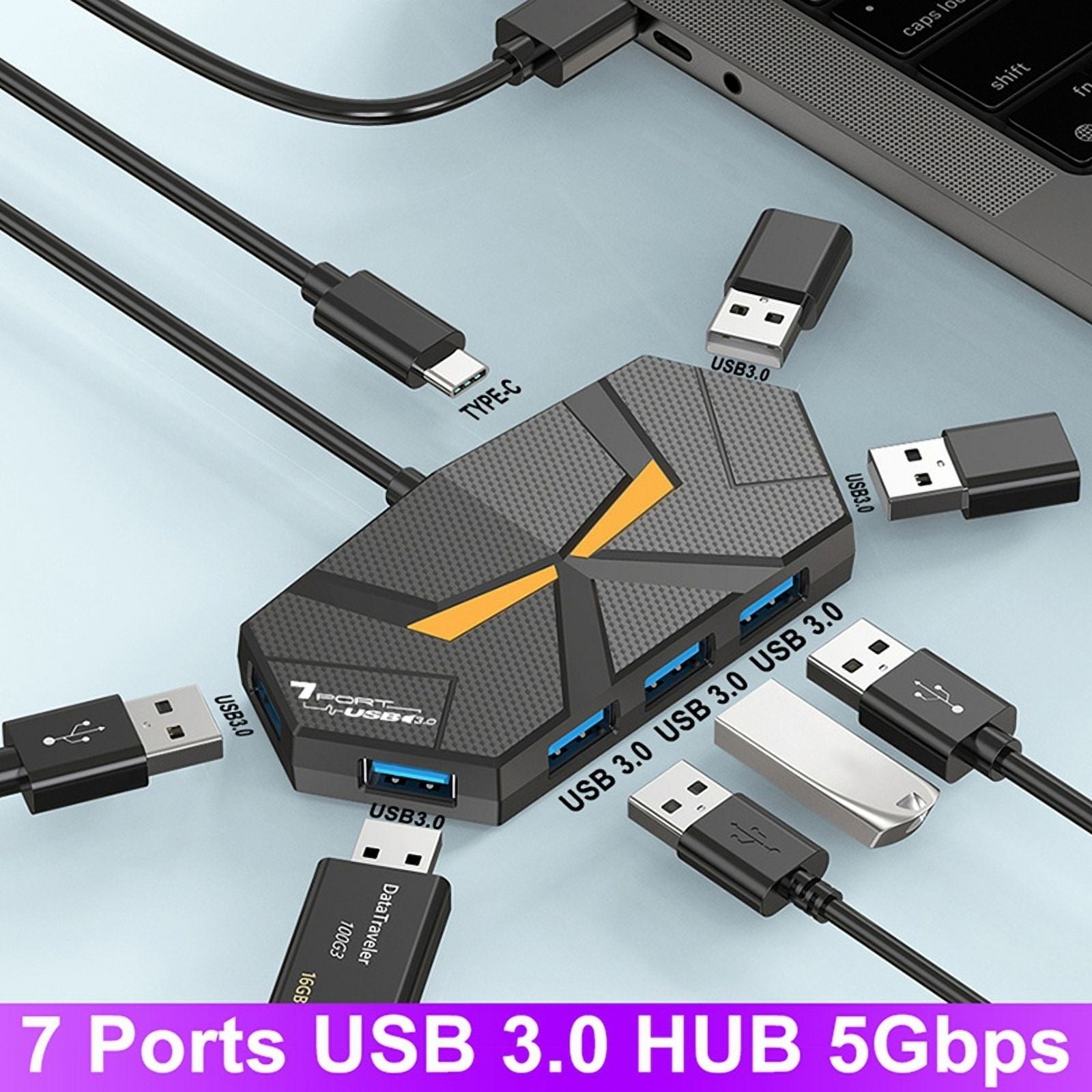 7 Ports USB 3.0 HUB Docking Station Splitter Adapter 5Gbps High Speed Transmission for Laptop Computer