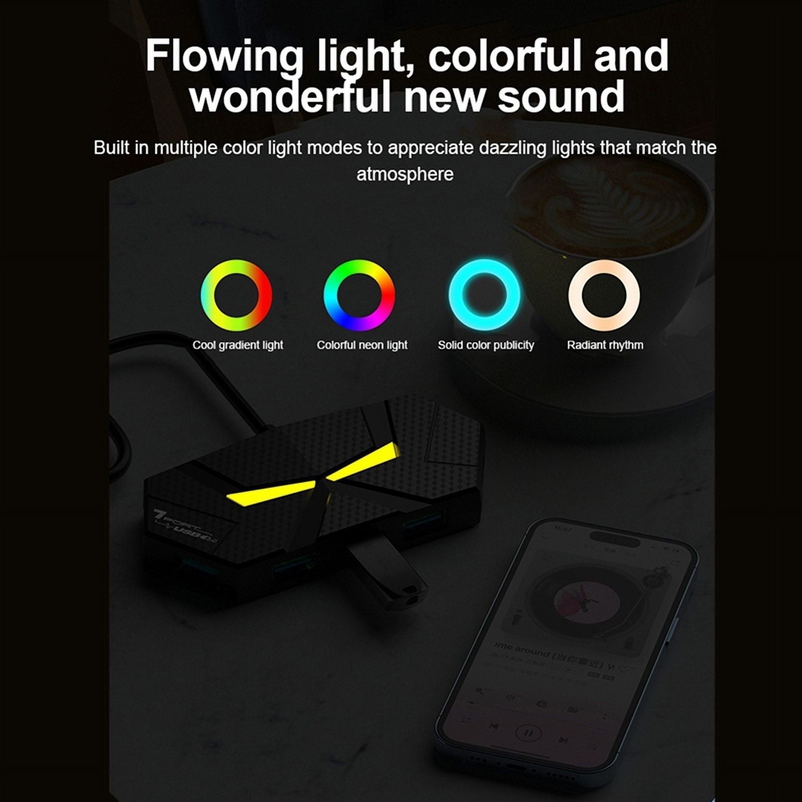 7 Ports USB 3.0 HUB Docking Station Splitter Adapter 5Gbps High Speed Transmission for Laptop Computer