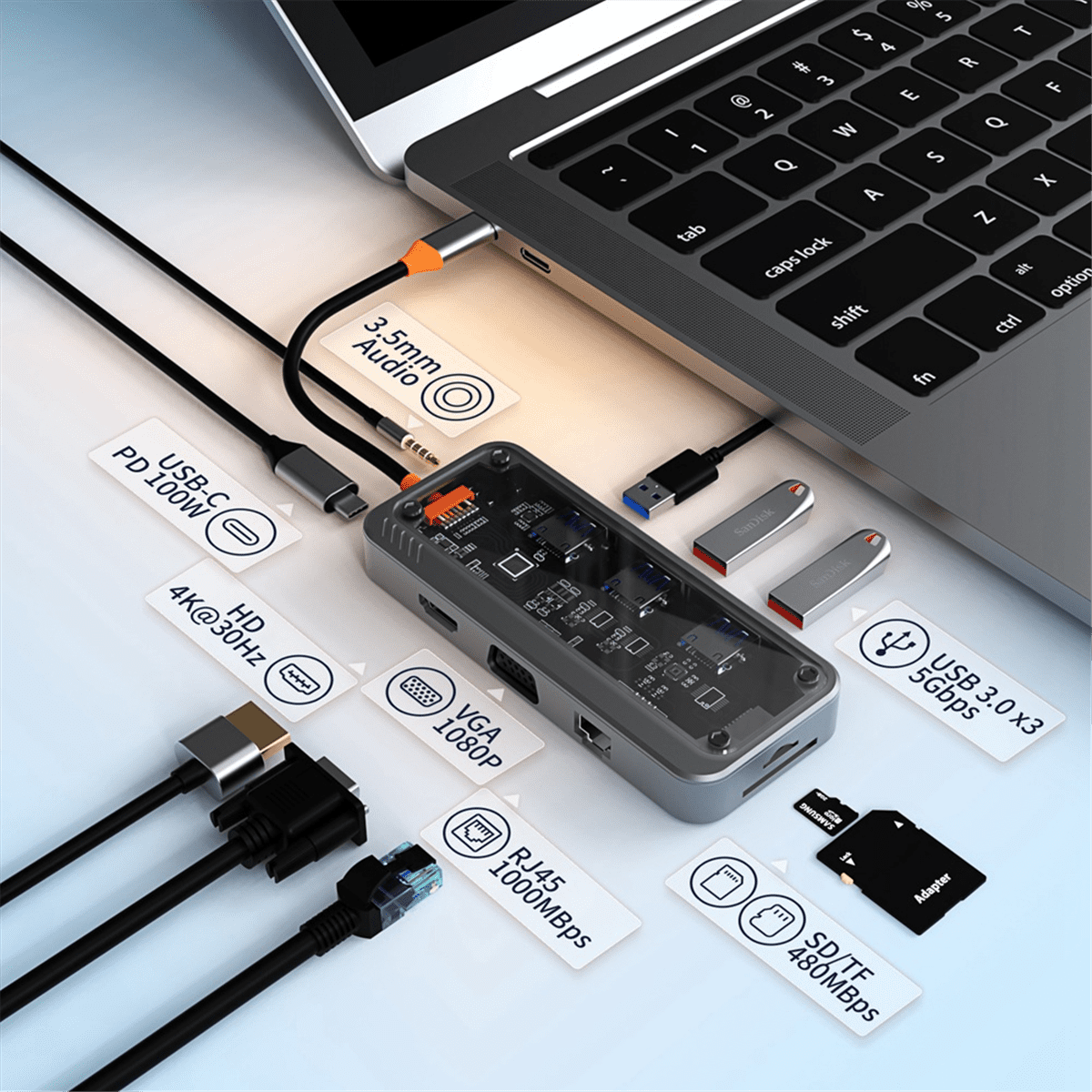 10-in-1 USB Type-C Docking Station Multi-Function Fast Charging Station Gigabit Docking Station,1 * expansion dock