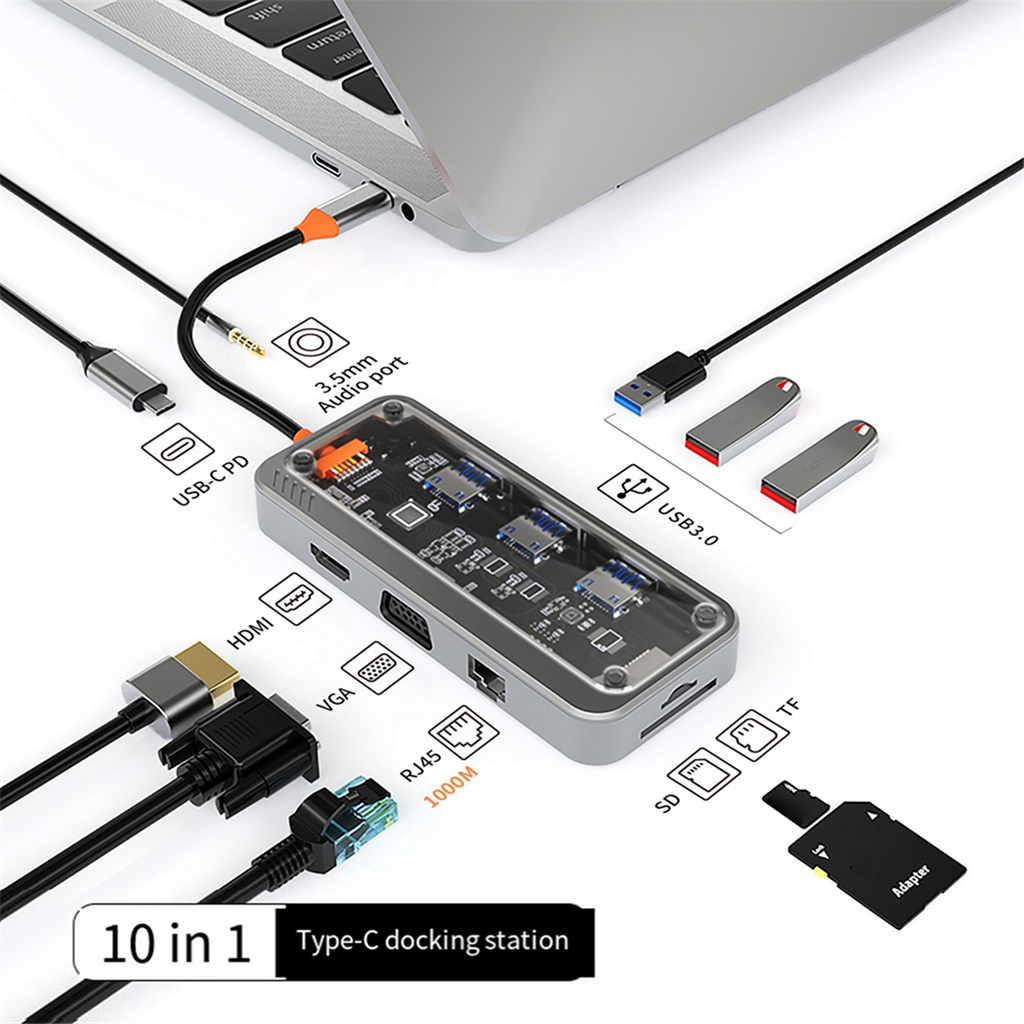 10-in-1 USB Type-C Docking Station Multi-Function Fast Charging Station Gigabit Docking Station,1 * expansion dock
