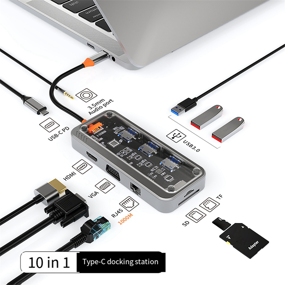 10-in-1 USB Type-C Docking Station Multi-Function Fast Charging Station Gigabit Docking Station,1 * expansion dock