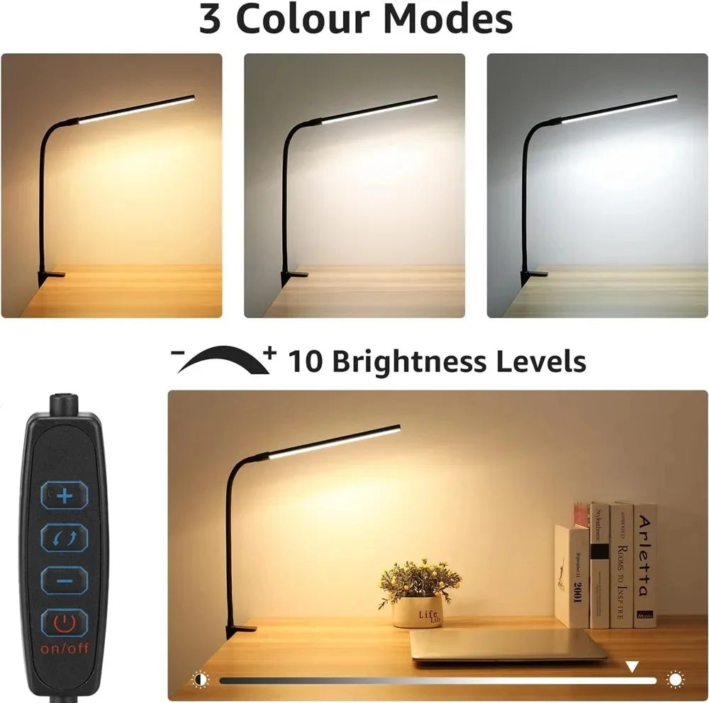 LED eye protection reading light, tri color eye protection desk lamp, study desk, office desk, I-clip dimming desk lamp