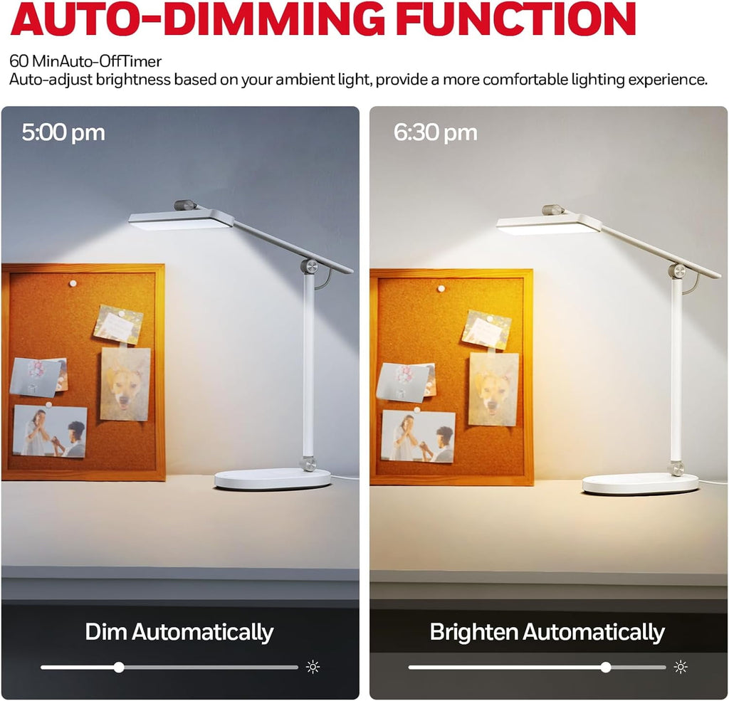 Honeywell Desk Lamp for Home Office, H4 Sunturalux™ Eye-Caring LED Desk Light, 700LM Dimmable Desk Lamp with Timer, Adjustable Desk Reading Light, Touch Auto Dimming Table Lamp for Study, Bedroom