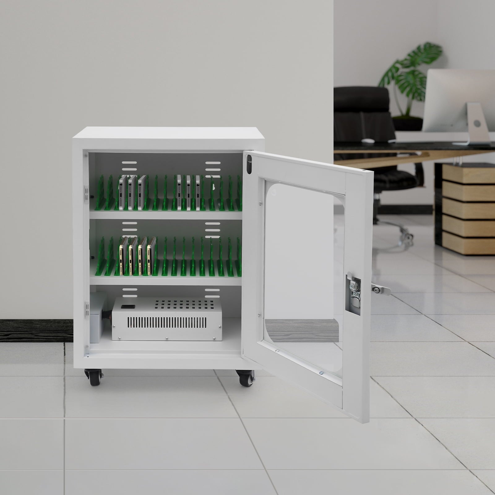 30-Device Charging Station, Mobile Charging Cabinet, Mobile Charging Cart