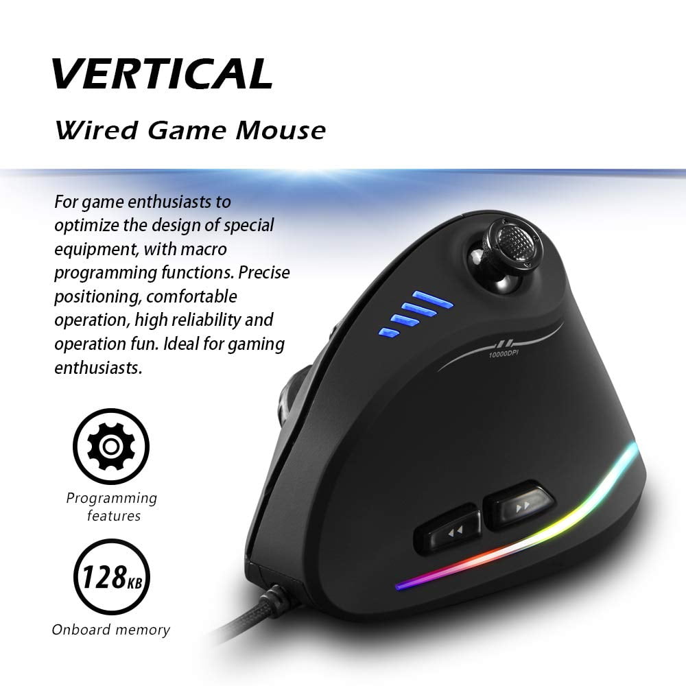 Wired Vertical Ergonomic Gaming Mouse with 5D Rocker, 10000 DPI, 11 Programmable Buttons &amp; RGB Lighting, USB Gaming Mouse for PC Laptop Computer