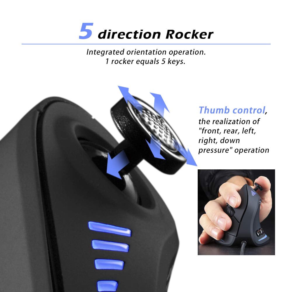 Wired Vertical Ergonomic Gaming Mouse with 5D Rocker, 10000 DPI, 11 Programmable Buttons &amp; RGB Lighting, USB Gaming Mouse for PC Laptop Computer