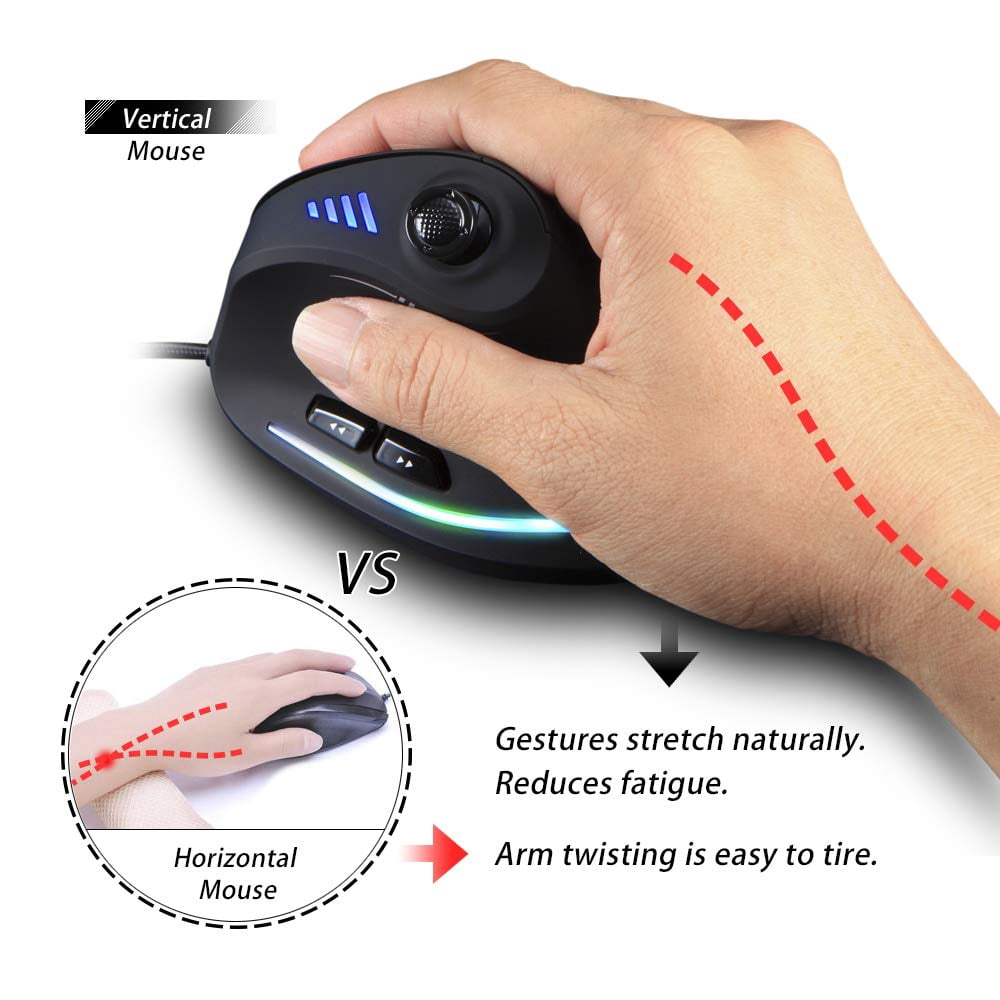 Wired Vertical Ergonomic Gaming Mouse with 5D Rocker, 10000 DPI, 11 Programmable Buttons &amp; RGB Lighting, USB Gaming Mouse for PC Laptop Computer