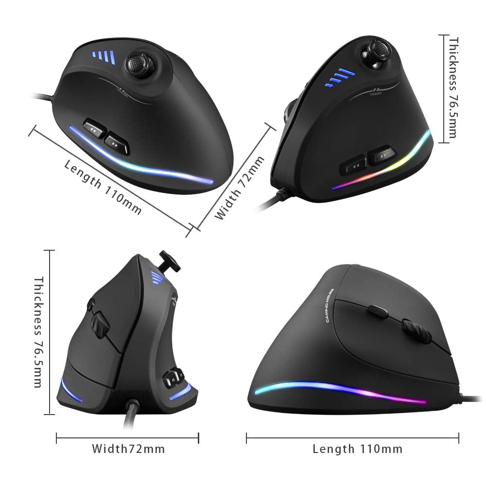 Wired Vertical Ergonomic Gaming Mouse with 5D Rocker, 10000 DPI, 11 Programmable Buttons &amp; RGB Lighting, USB Gaming Mouse for PC Laptop Computer