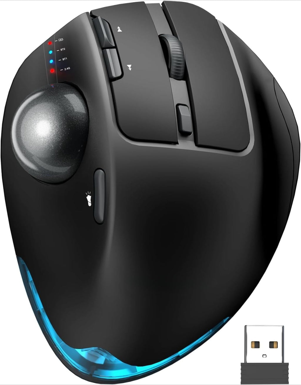 Wireless Trackball Mouse, Ergonomic Bluetooth Rechargeable Computer Mouse, Backlit Rollerball Thumb Laptop mice with 5 Level DPI, Adjustable Angle