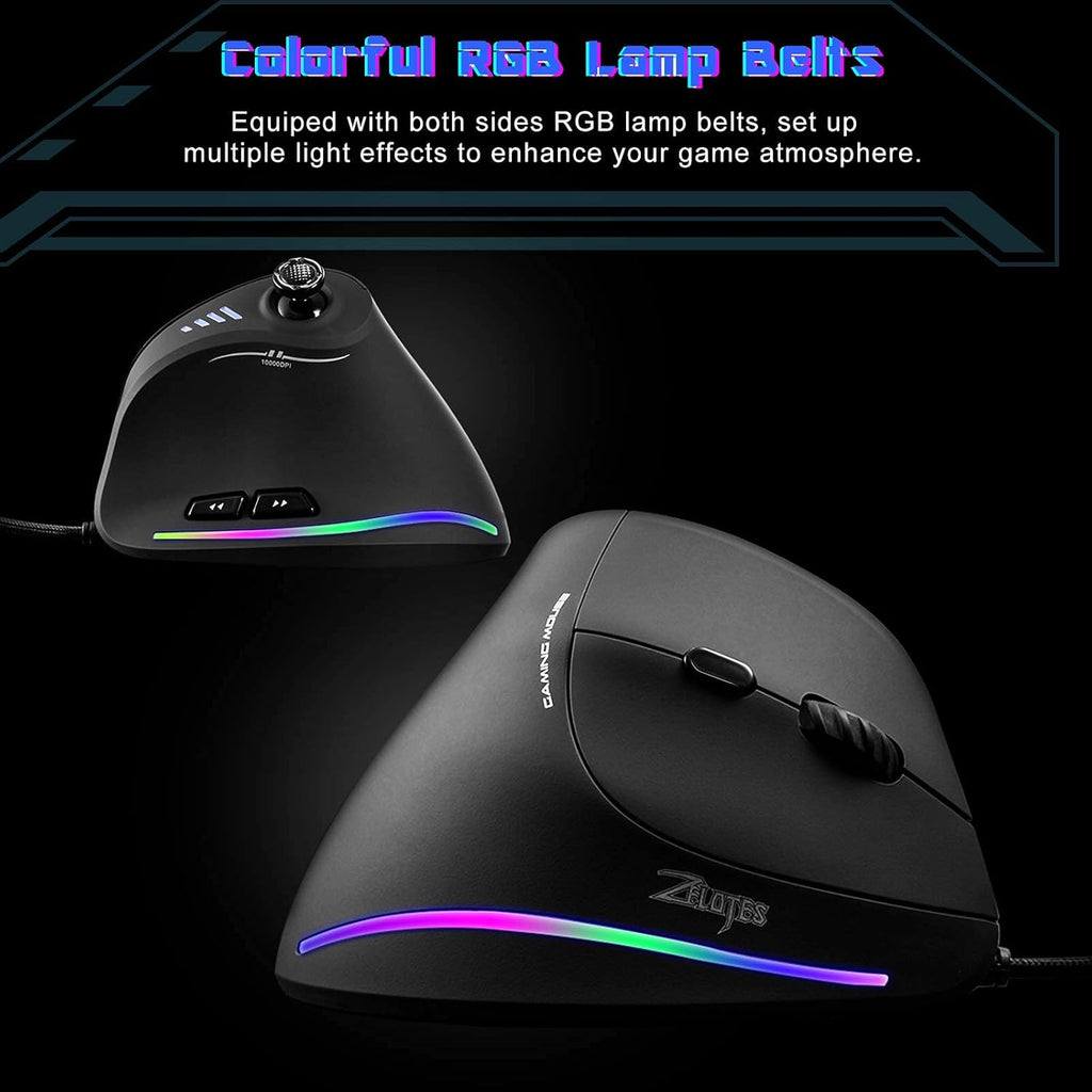 TRELC Gaming Mouse with 5 D Rocker, Ergonomic Mouse with 10000 DPI/11 Programmable Buttons, Vertical Gaming Mice Wired for PC/Laptop/E-Sports/Gamer (Black)