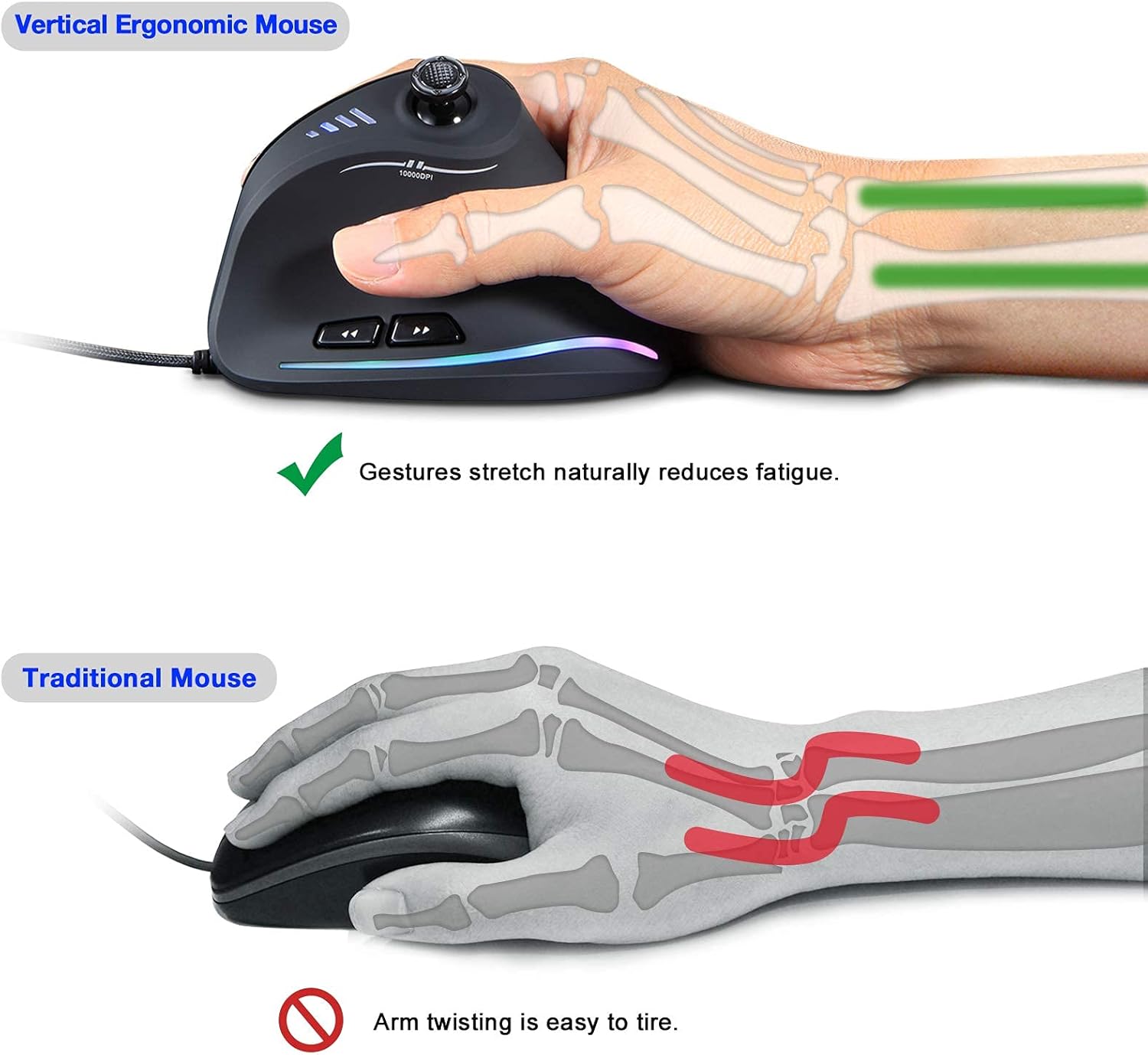 TRELC Gaming Mouse with 5 D Rocker, Ergonomic Mouse with 10000 DPI/11 Programmable Buttons, Vertical Gaming Mice Wired for PC/Laptop/E-Sports/Gamer (Black)