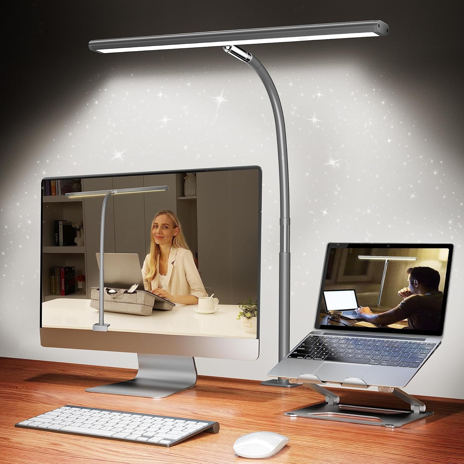 Desk Lamp for Office , Eye-Caring Desk Light with Stepless Dimming Adjustable Flexible Gooseneck, 10W   Desk Lamp with Clamp for Reading, Study, Workbench (Grey)