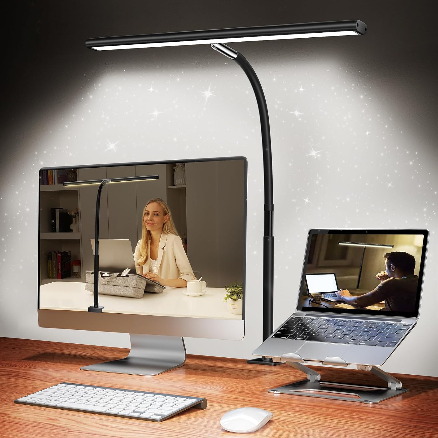 Desk Lamp for Office , Eye-Caring Desk Light with Stepless Dimming Adjustable Flexible Gooseneck, 10W   Desk Lamp with Clamp for Reading, Study, Workbench (Grey)