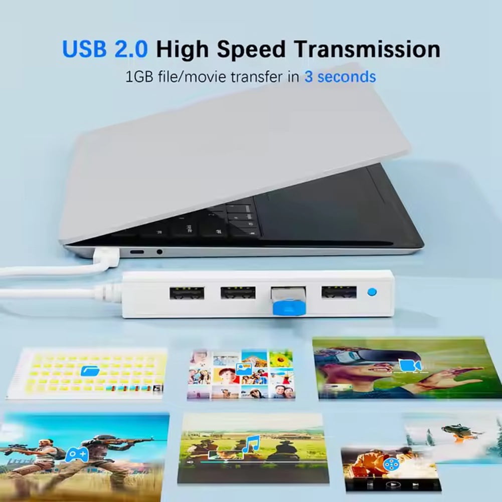 4 Ports USB 2.0 Splitter Extension Cable USB Hub USB 2.0 Docking Station Adapter for Mouse Keyboard PC Laptop White