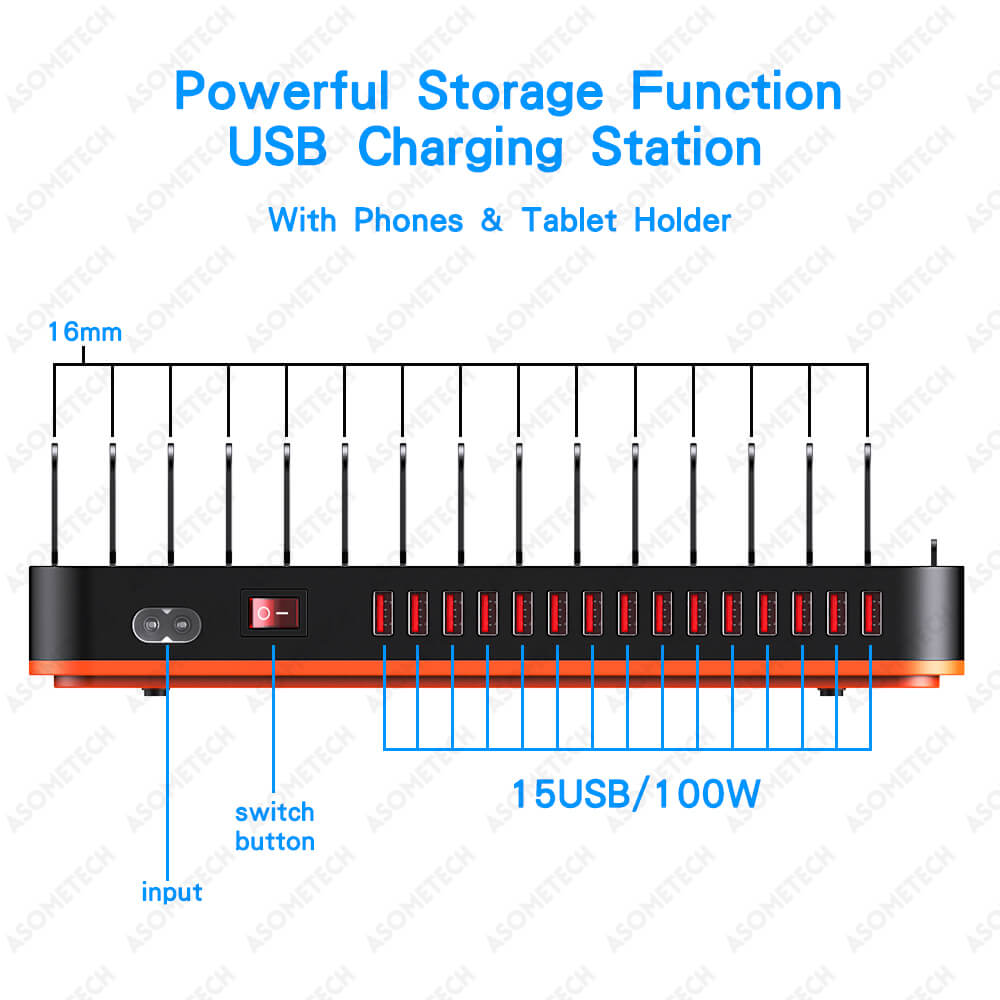 100W Universal 15 Ports Multi USB Fast Charger Charging Station Usb Quick Charge Phone Stand