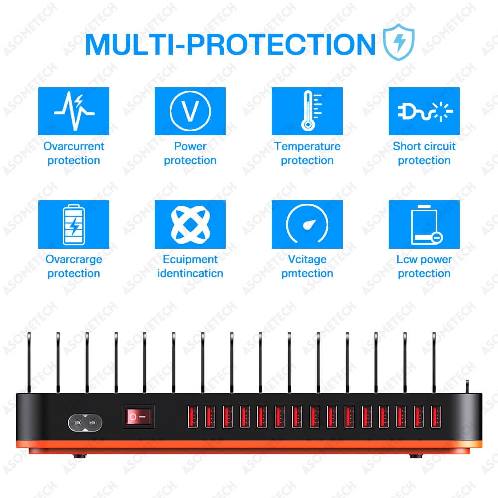 100W Universal 15 Ports Multi USB Fast Charger Charging Station Usb Quick Charge Phone Stand