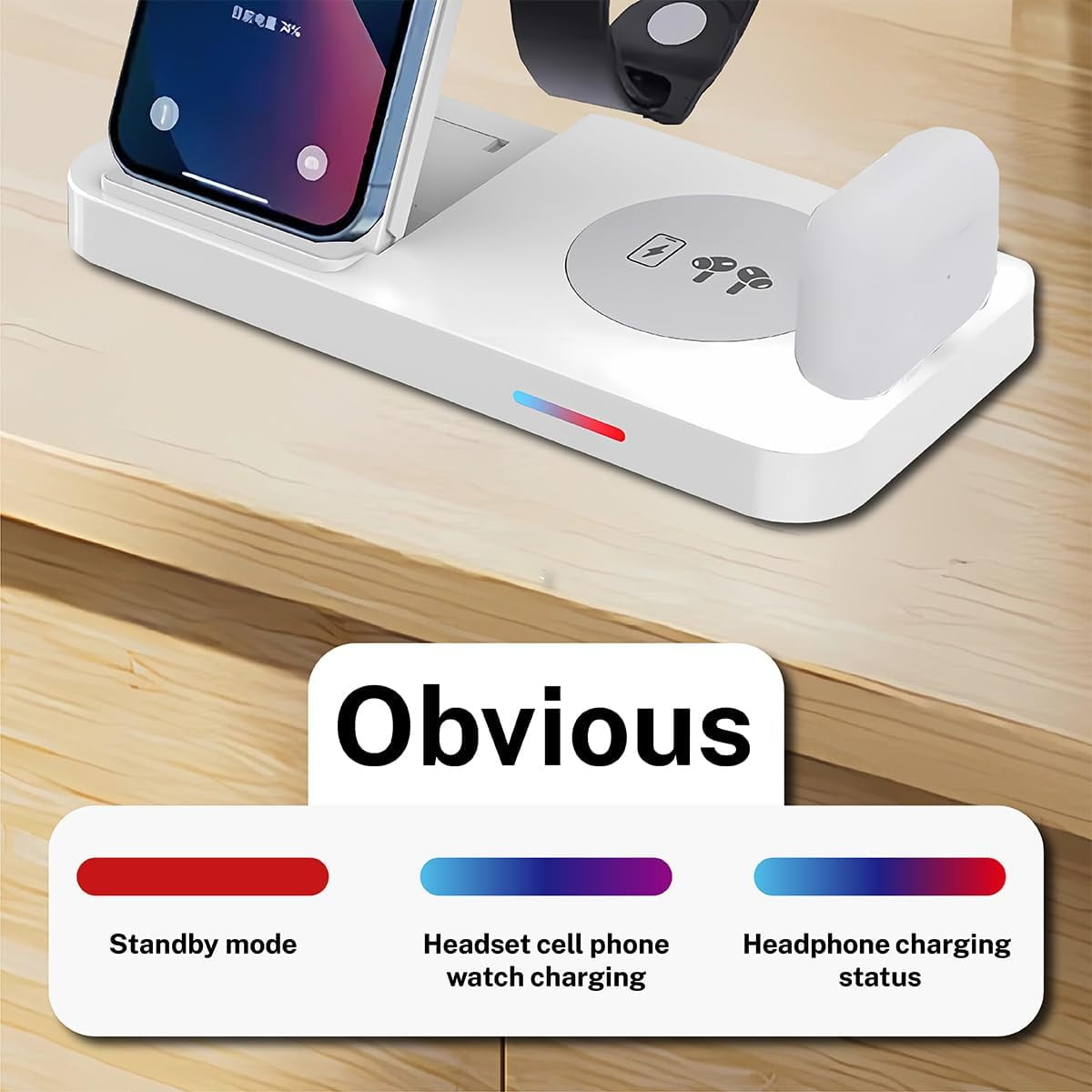 4-in-1 Fast Wireless Charging Station for iPhone16/15/14/13, Apple Watch Ultra/9/8, AirPods Pro,18W Qi-Certified (with QC3.0 Adapter)