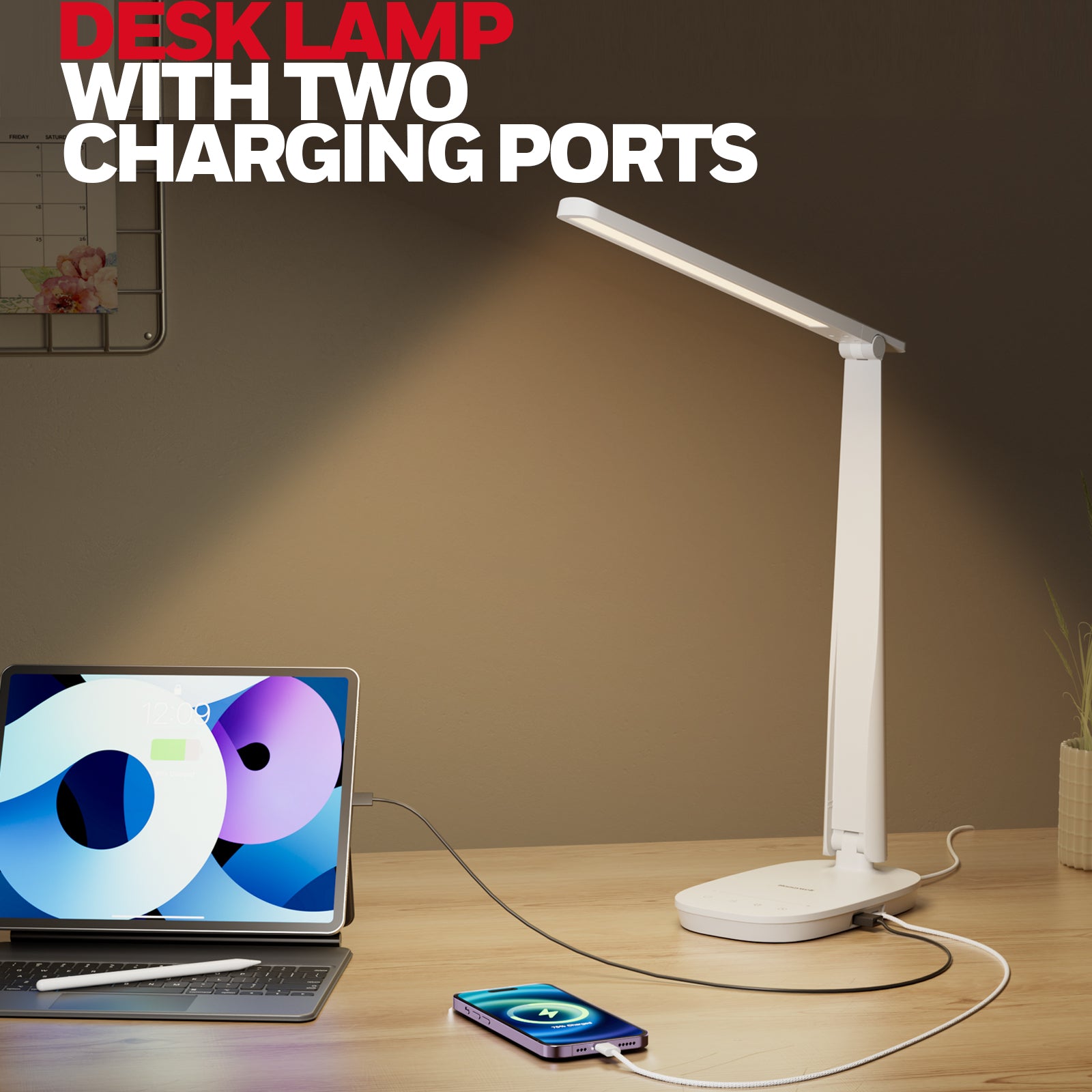 HONEYWELL LED Desk Lamp - HWT-H2 Sunturalux™ Eye-Caring Foldable Desk Light with USB A+C Dual Charging Port 4 Color Modes Dimmable Table Lamp for Home Office Bedroom Reading Study Work - Black
