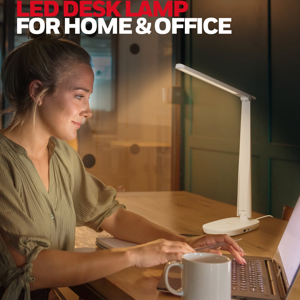 HONEYWELL LED Desk Lamp - HWT-H2 Sunturalux™ Eye-Caring Foldable Desk Light with USB A+C Dual Charging Port 4 Color Modes Dimmable Table Lamp for Home Office Bedroom Reading Study Work - Black