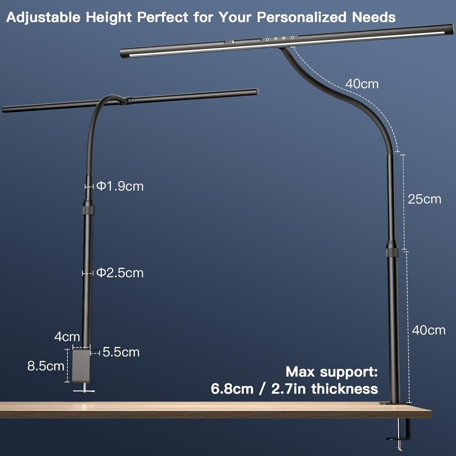 EYOCEAN Desk Lamp, 31.5" Wide 24W for Home Office, Gesture Sensing Control Desk Light, Dimmable &amp; Color Temperature, Eye-Caring Office Lamp, Brightest Architect Light for Screen/Workbench