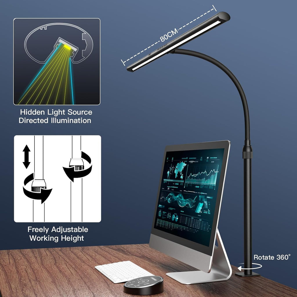 EYOCEAN Desk Lamp, 31.5" Wide 24W for Home Office, Gesture Sensing Control Desk Light, Dimmable &amp; Color Temperature, Eye-Caring Office Lamp, Brightest Architect Light for Screen/Workbench