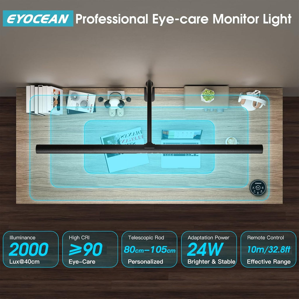 EYOCEAN Desk Lamp, 31.5" Wide 24W for Home Office, Gesture Sensing Control Desk Light, Dimmable &amp; Color Temperature, Eye-Caring Office Lamp, Brightest Architect Light for Screen/Workbench