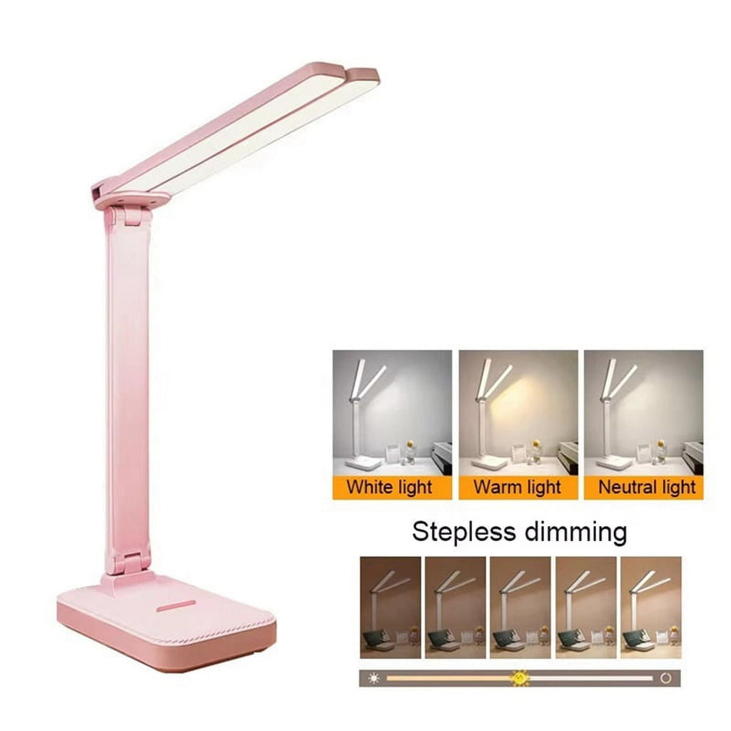 LED Desk Lamp 3 Level Dimmable Touch Night Light USB Rechargeable Eye Protection Foldable Desk Lamp Pink