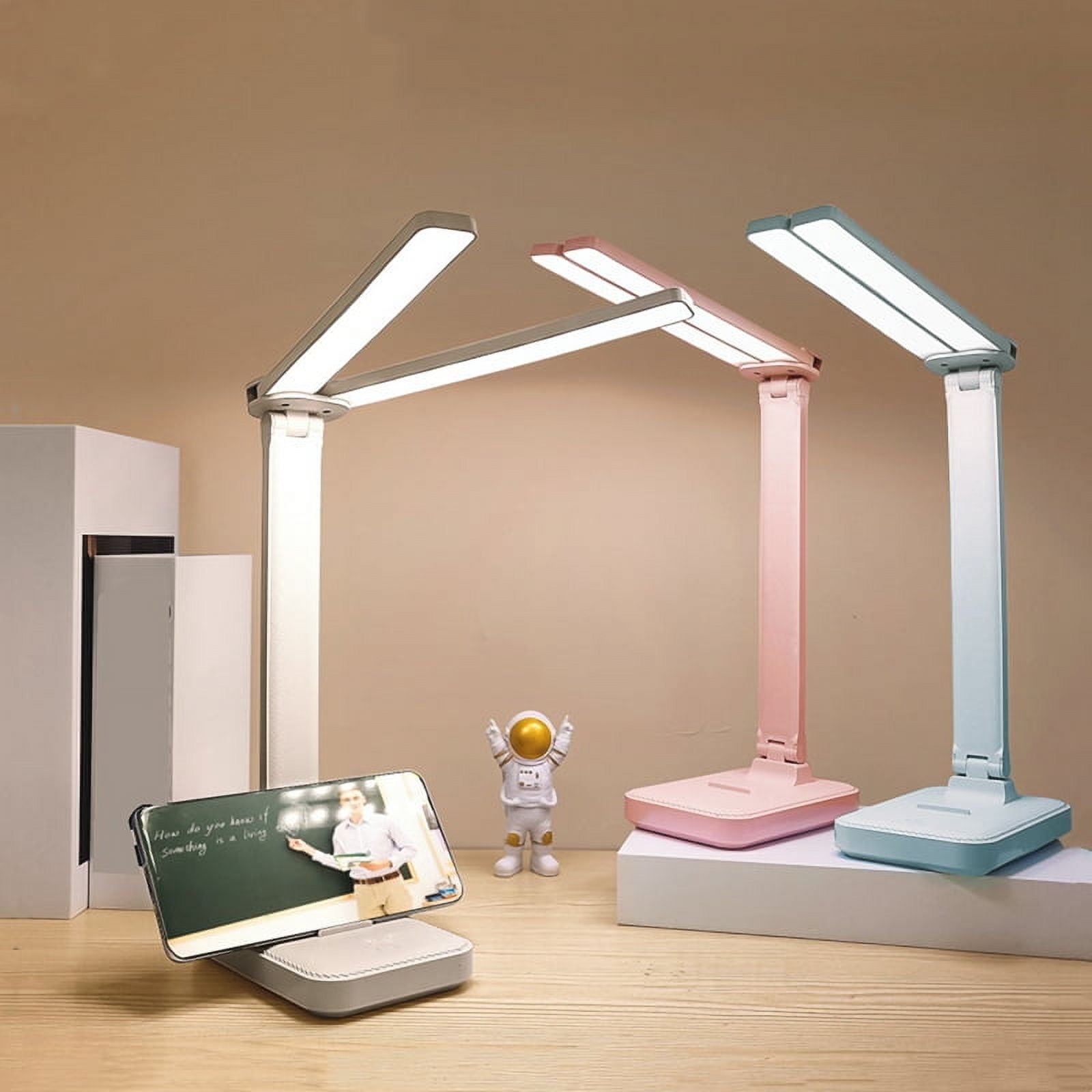 LED Desk Lamp 3 Level Dimmable Touch Night Light USB Rechargeable Eye Protection Foldable Desk Lamp Pink