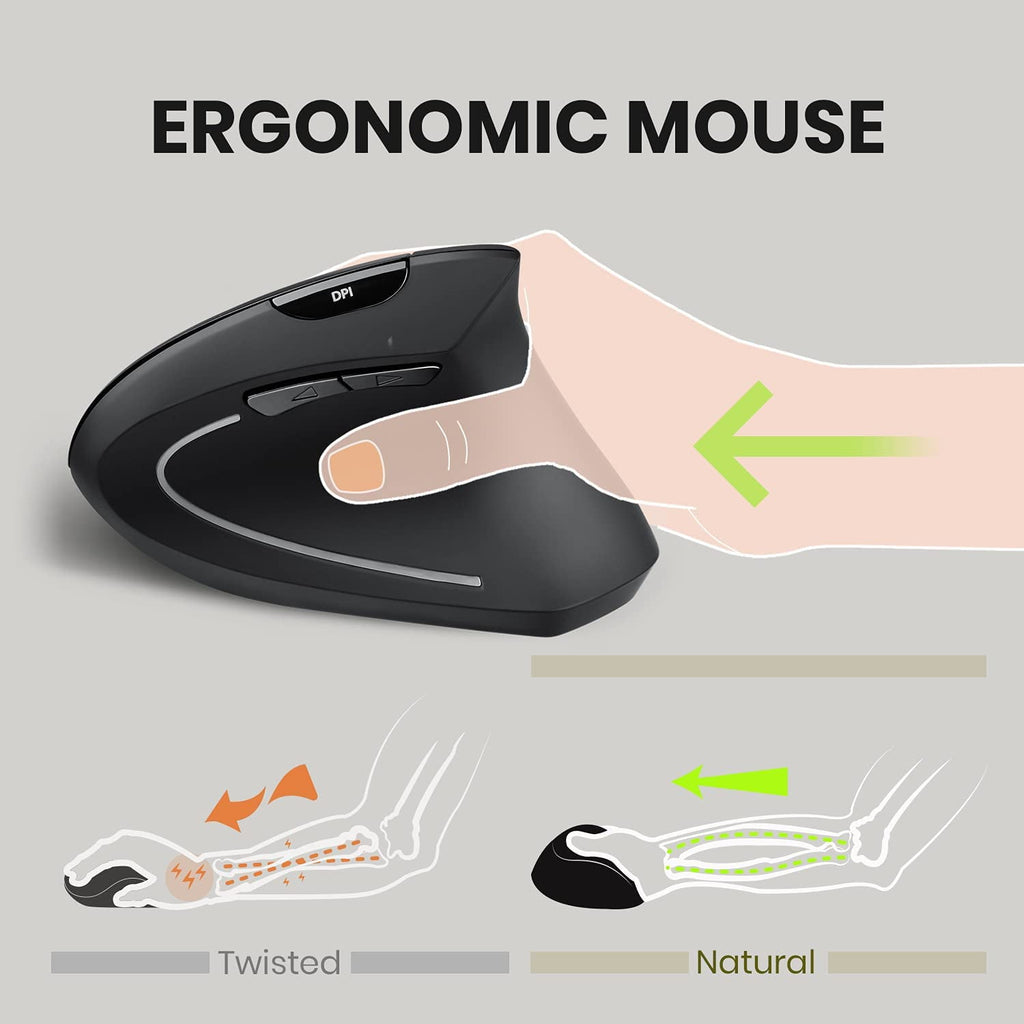 713 Wireless Ergonomic Vertical Mouse - 800/1200/1600 DPI - Right Handed - Recommended with RSI User