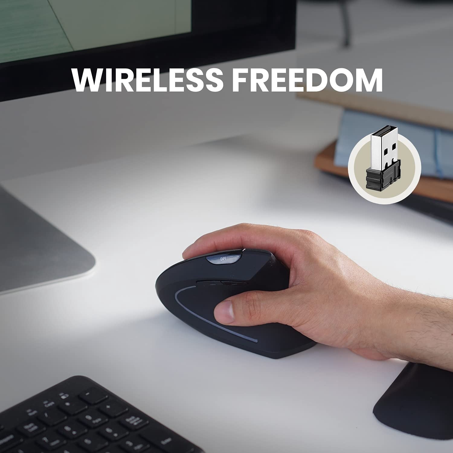 713 Wireless Ergonomic Vertical Mouse - 800/1200/1600 DPI - Right Handed - Recommended with RSI User