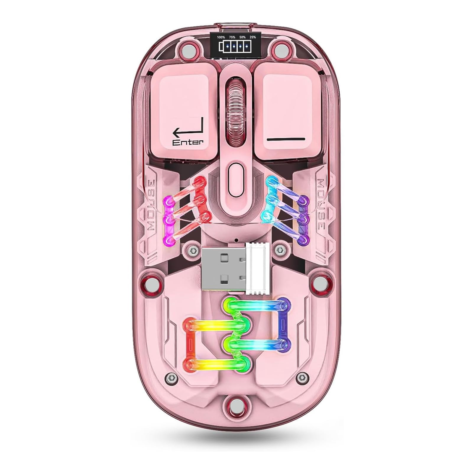 Wireless Transparent RGB Gaming Mouse, Bluetooth 5.0 + 2.4G Dual Mode Mechanical Mouse with Magnetic Top Cover, Rechargeable Ergonomic Mouse for PC Laptop Tablet