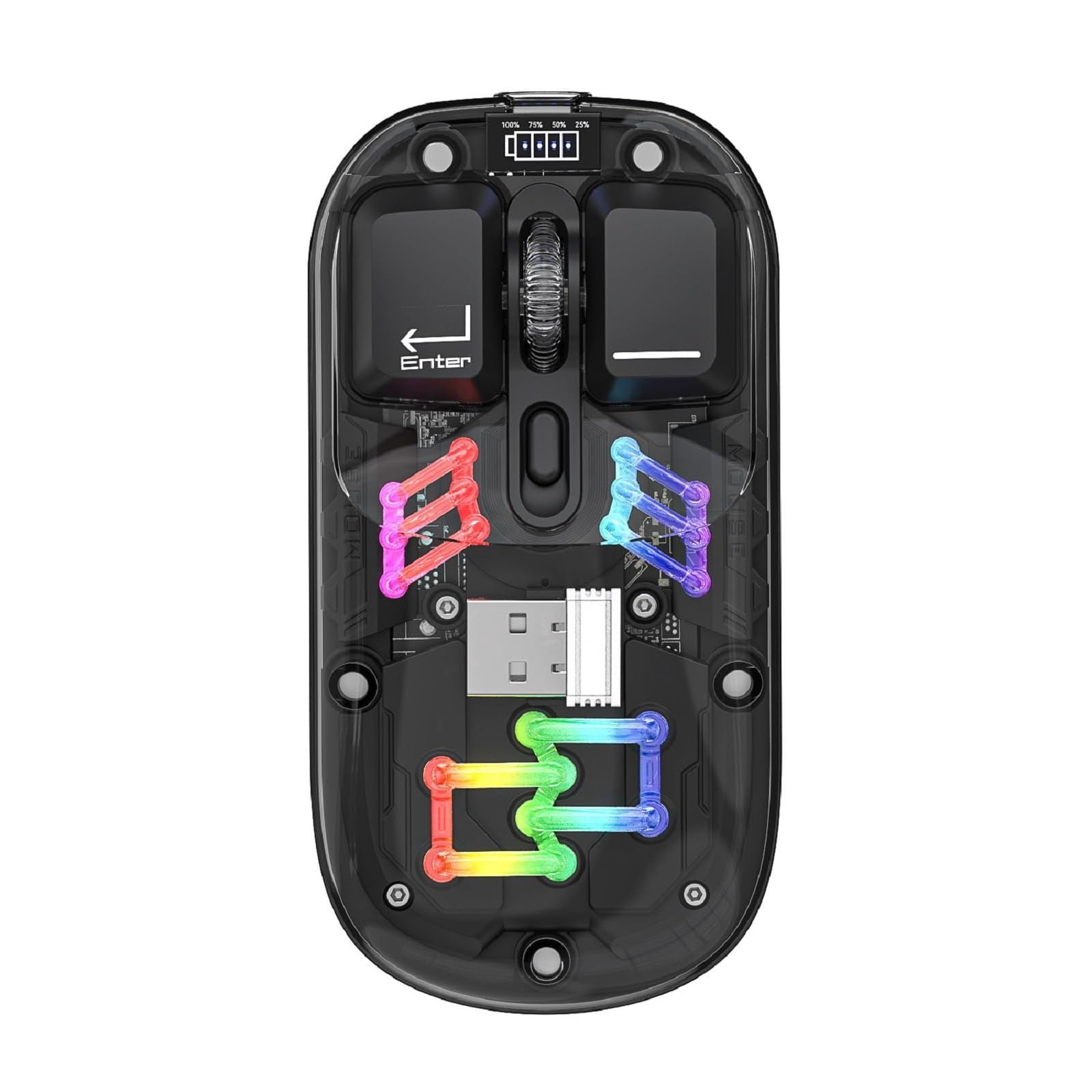 Wireless Transparent RGB Gaming Mouse, Bluetooth 5.0 + 2.4G Dual Mode Mechanical Mouse with Magnetic Top Cover, Rechargeable Ergonomic Mouse for PC Laptop Tablet