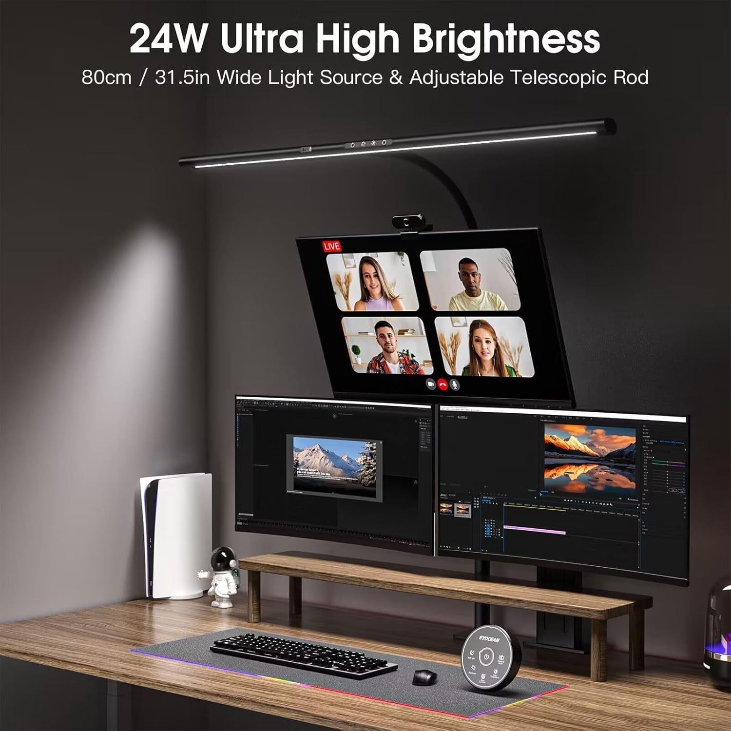 EYOCEAN Desk Lamp, 31.5" Wide 24W for Home Office, Gesture Sensing Control Desk Light, Dimmable &amp; Color Temperature, Eye-Caring Office Lamp, Brightest Architect Light for Screen/Workbench