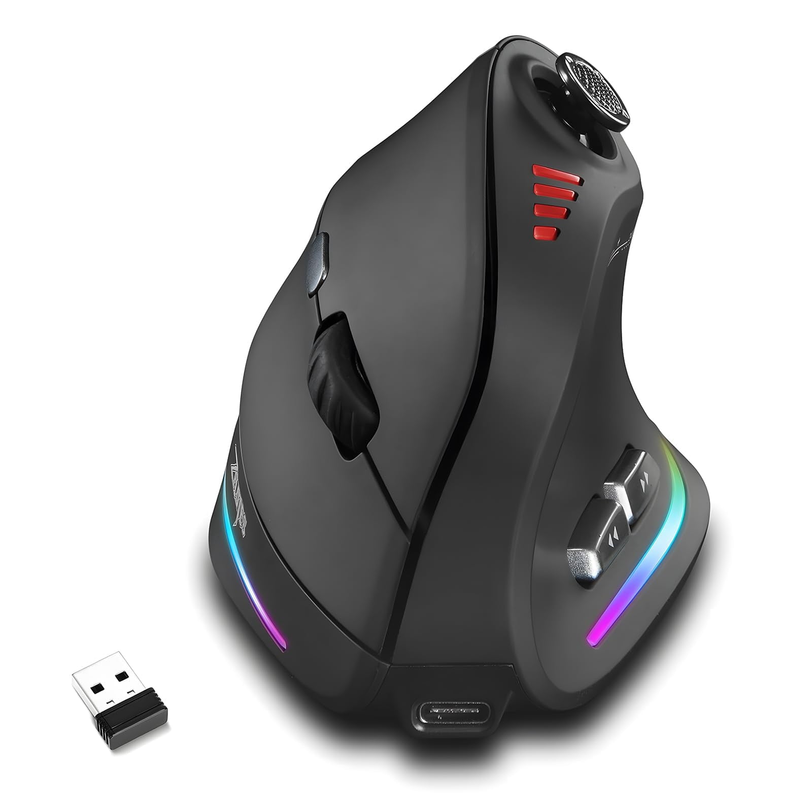 Wireless Vertical Gaming Mouse with 5D Rocker, 24000 DPI, 12 Programmable Buttons, Ergonomic Computer Mouse for PC Laptop E-Sports Gamers, Black